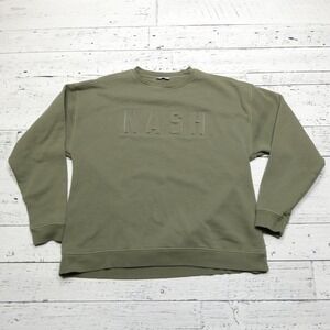 NASH Sweatshirt Womens L/XL Olive Green Crewneck Embossed Pullover Nashville‎